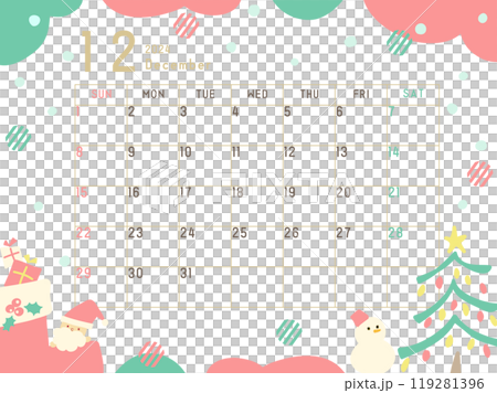 2024年12月のカレンダー サンタ柄 2024年12月のカレンダー サンタ柄 119281396