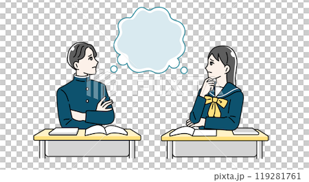 机に向かって勉強をする高校生の男女のイラスト 119281761