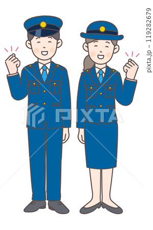 ガッツポーズする警察官の全身イラスト 119282679