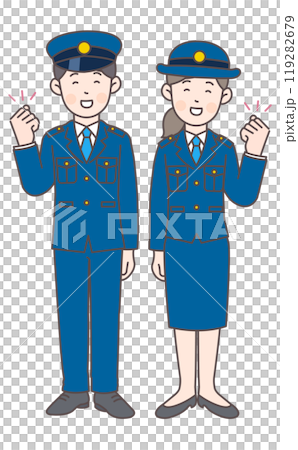 一名警察擺出膽量姿勢的全身插圖 119282679