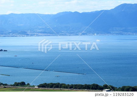琵琶湖と湖西の山の風景 119283120