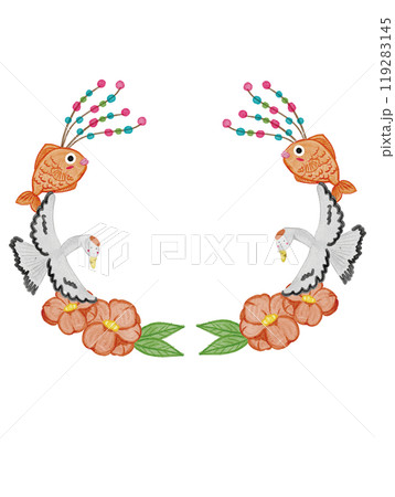 水彩で描いたお正月の華やかなのお飾りフレームイラスト素材 119283145