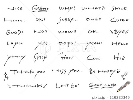 手書き文字素材。感情のメッセージセット。 119283349