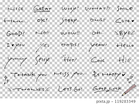 Handwritten text. Emotional message set. 119283349