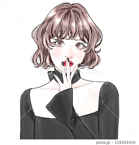 手で口元を抑えている女性(言わざる) 119283410