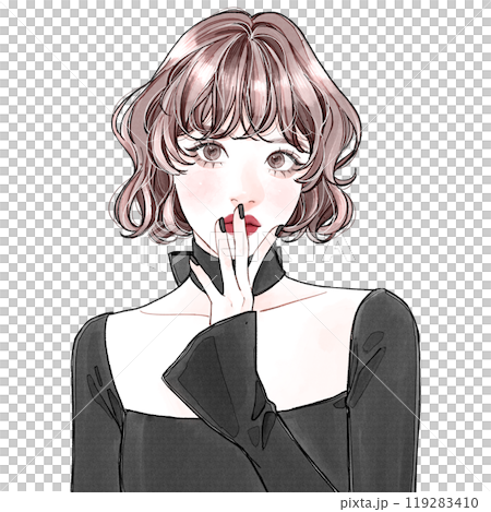 手で口元を抑えている女性(言わざる) 119283410