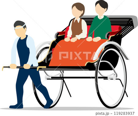人力車に乗って観光を楽しむ男女 119283937