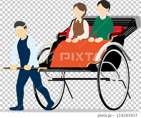 人力車に乗って観光を楽しむ男女 119283937
