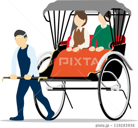 人力車に乗って観光を楽しむ男女 119283938