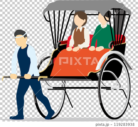 人力車に乗って観光を楽しむ男女 119283938