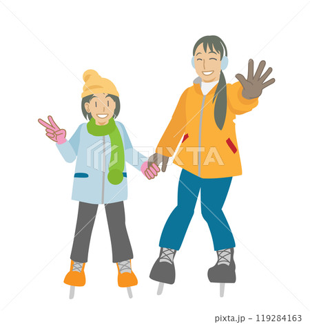 アイススケートを楽しむ母親と子供 119284163
