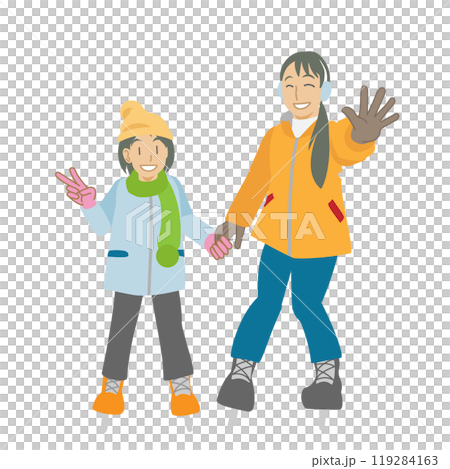 アイススケートを楽しむ母親と子供 119284163