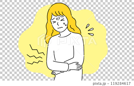 腹痛・生理痛・病気の若い女性・シンプルでポップなベクターイラスト 119284617