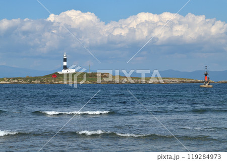 青森県　下北半島　弁天島の大間埼灯台　 119284973