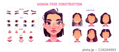 Female face constructor set for game avatar 119284993