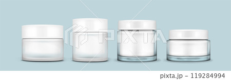 Cream glass jar with white cap mockup. 119284994