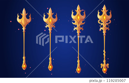 Golden trident staffs set isolated on background 119285007
