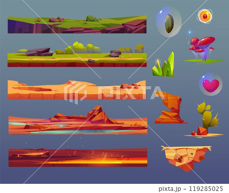 Game ui elements set with floating ground platform Game ui elements set with floating ground platform 119285025