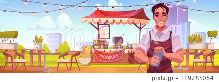 Street restaurant food on outdoor market with man 119285084