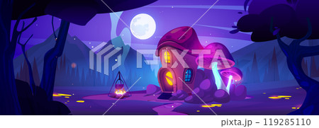 Fairytale gnome house made of mushroom at night 119285110