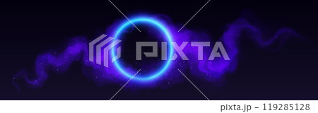 Bright neon circle with colorful cloud or steam. 119285128