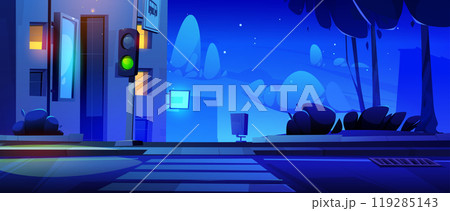Night city street with road crossing Night city street with road crossing 119285143