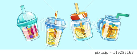 Beverage in cups made from lemon, orange and berry 119285165