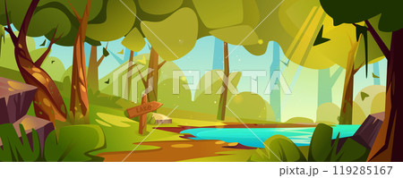 Summer day forest landscape with lake 119285167