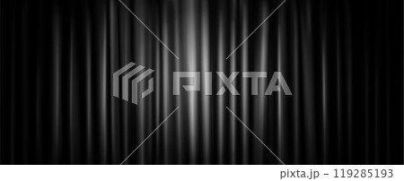 Closed black theater stage curtain with spotlight. Closed black theater stage curtain with spotlight. 119285193