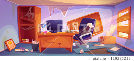 Abandoned and broken detective bureau room 119285213