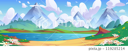 Blue lake in summer mountain valley Blue lake in summer mountain valley 119285214