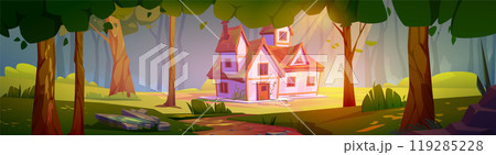 House on sunny glade in magic forest House on sunny glade in magic forest 119285228