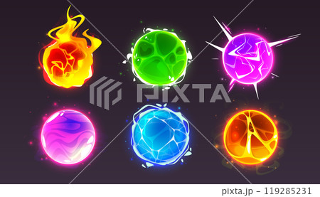 Magic orb ball game icon with fire glow effect Magic orb ball game icon with fire glow effect 119285231