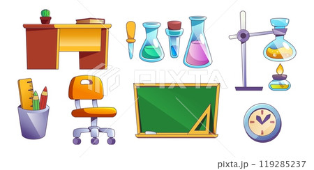 School lab interior furniture and equipment. 119285237