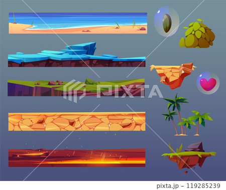 Game ui elements set with floating ground platform Game ui elements set with floating ground platform 119285239