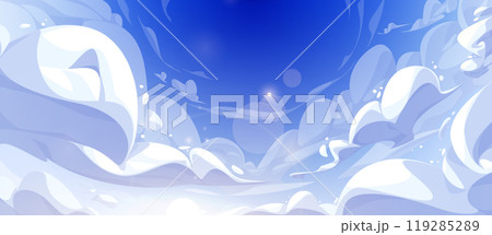 Blue sky with fluffy clouds in anime style.のイラスト素材 [119285289] - PIXTA