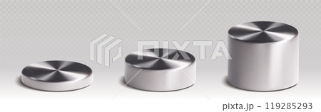 Silver 3D cylinders set on transparent background 119285293