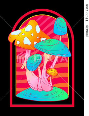Bright sticker with trippy mushroom 119285306