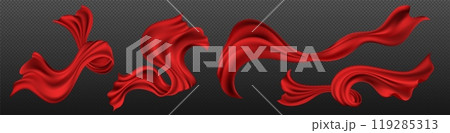 Sheet of red silk ribbon flying and curving in air 119285313