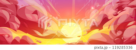 Sunset or sunrise sky with anime fluffy clouds. Sunset or sunrise sky with anime fluffy clouds. 119285336