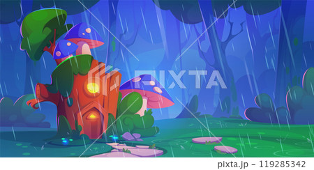 Magic wonderland with fairy wood house under rain. Magic wonderland with fairy wood house under rain. 119285342