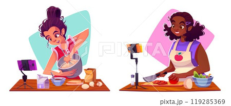 Food video blog - cartoon vector illustration Food video blog - cartoon vector illustration 119285369