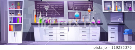 Chemical laboratory interior with equipment Chemical laboratory interior with equipment 119285379