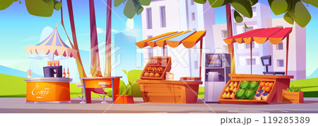 Street food fruit market in city park illustration 119285389