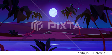 Night river landscape with desert river 119285425