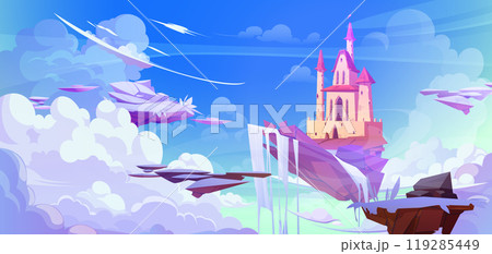 Fairytale castle on island of ground float in sky Fairytale castle on island of ground float in sky 119285449
