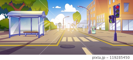 City street with road crossing and park City street with road crossing and park 119285450