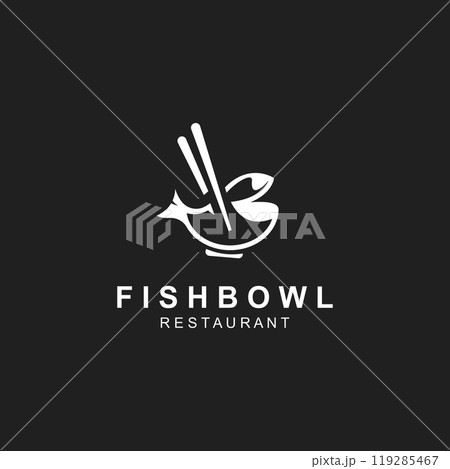 Fish Bowl logo with Chopstick, Japanese restaurant Poke Sushi Seafood unique design illustration 119285467