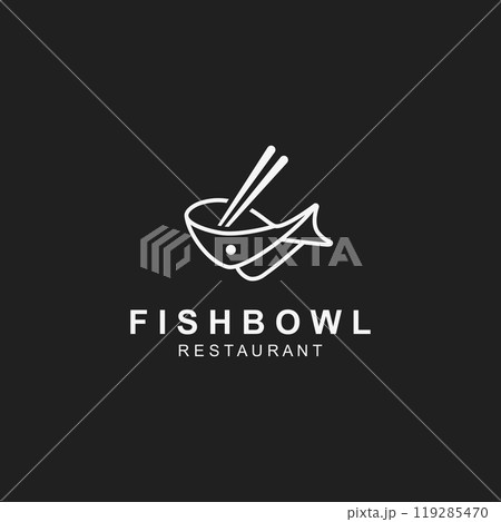 Fish Bowl logo with Chopstick, Japanese restaurant Poke Sushi Seafood unique design illustration 119285470