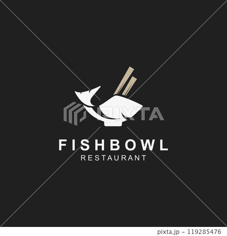 Fish Bowl logo with Chopstick, Japanese restaurant Poke Sushi Seafood unique design illustration 119285476